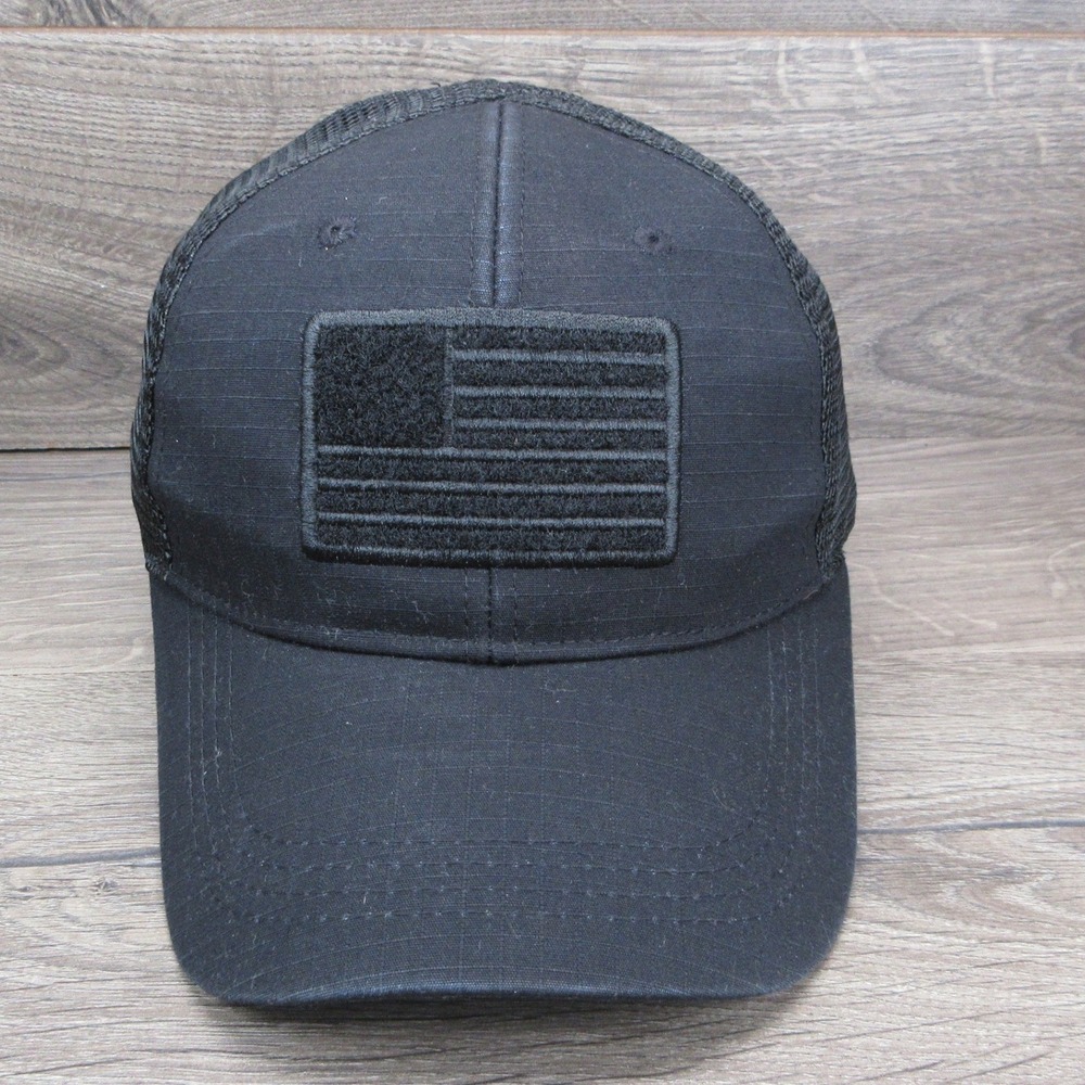 Highland Tactical Hat Cap Mens Snap Back Black USA Flag Blackout Patch Ripstop